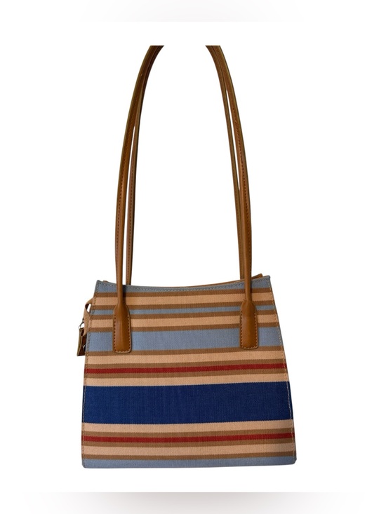 No brand Handbags - Striped Small Canvas Shoulder Bag Blue Tan Rust Minor Wear Faux Leather Strap
